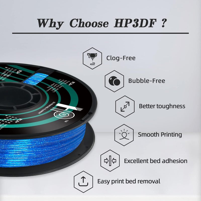 HP3DF Glitter PLA Filament, Twinkling 3D Printer Filament, PLA Filament 1.75mm Dimensional Accuracy +/- 0.02mm, 1KG Spool (2.2 lbs), Fit Most FDM Printer (Glitter Blue) - Image 3